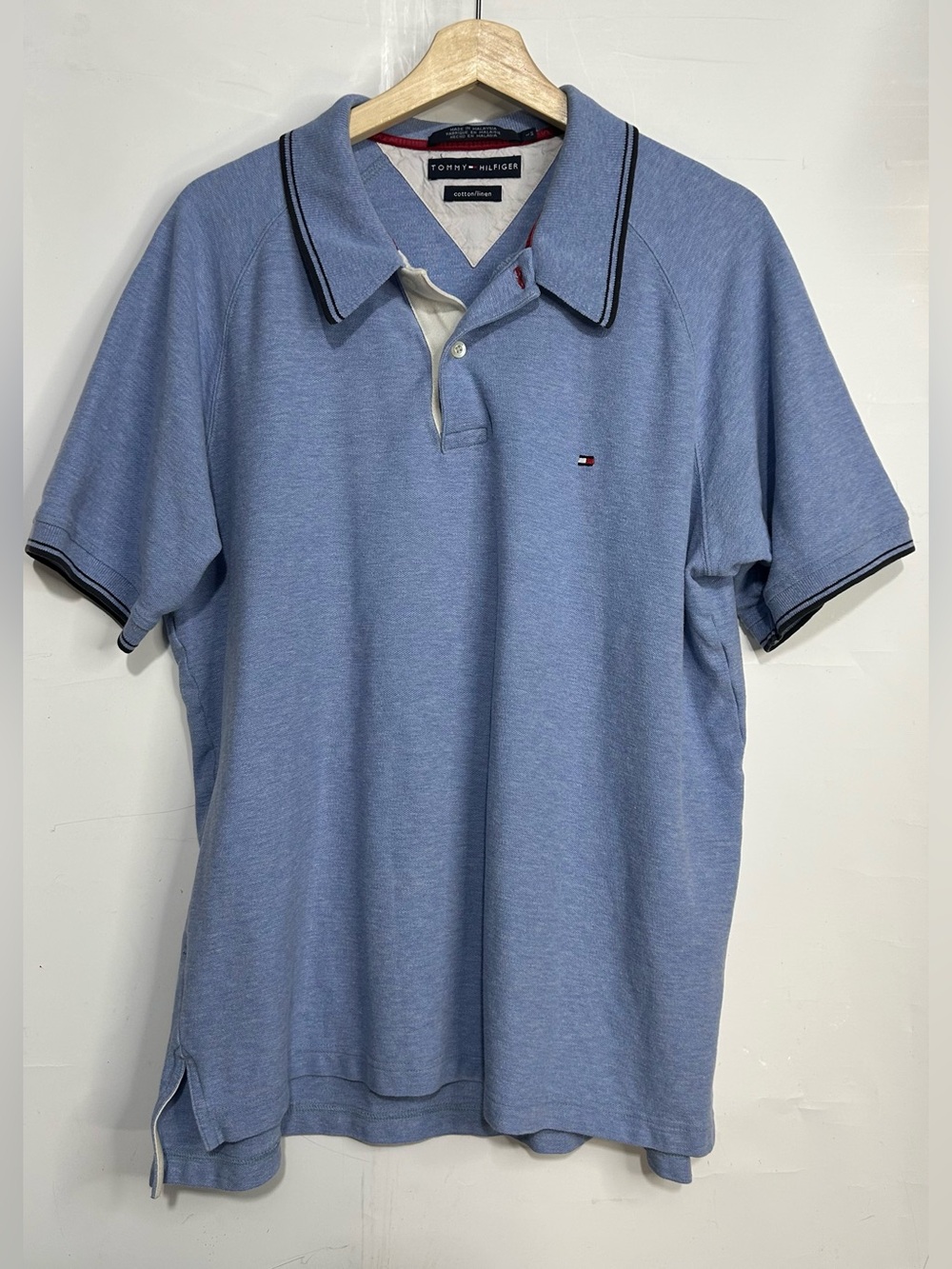 5 for $25🔥Tommy Hilfiger Blue Cotton/ Linen Blend Polo Shirt Large